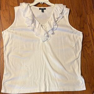 Chaps 3XL White Ruffled Bib Collar Blouse